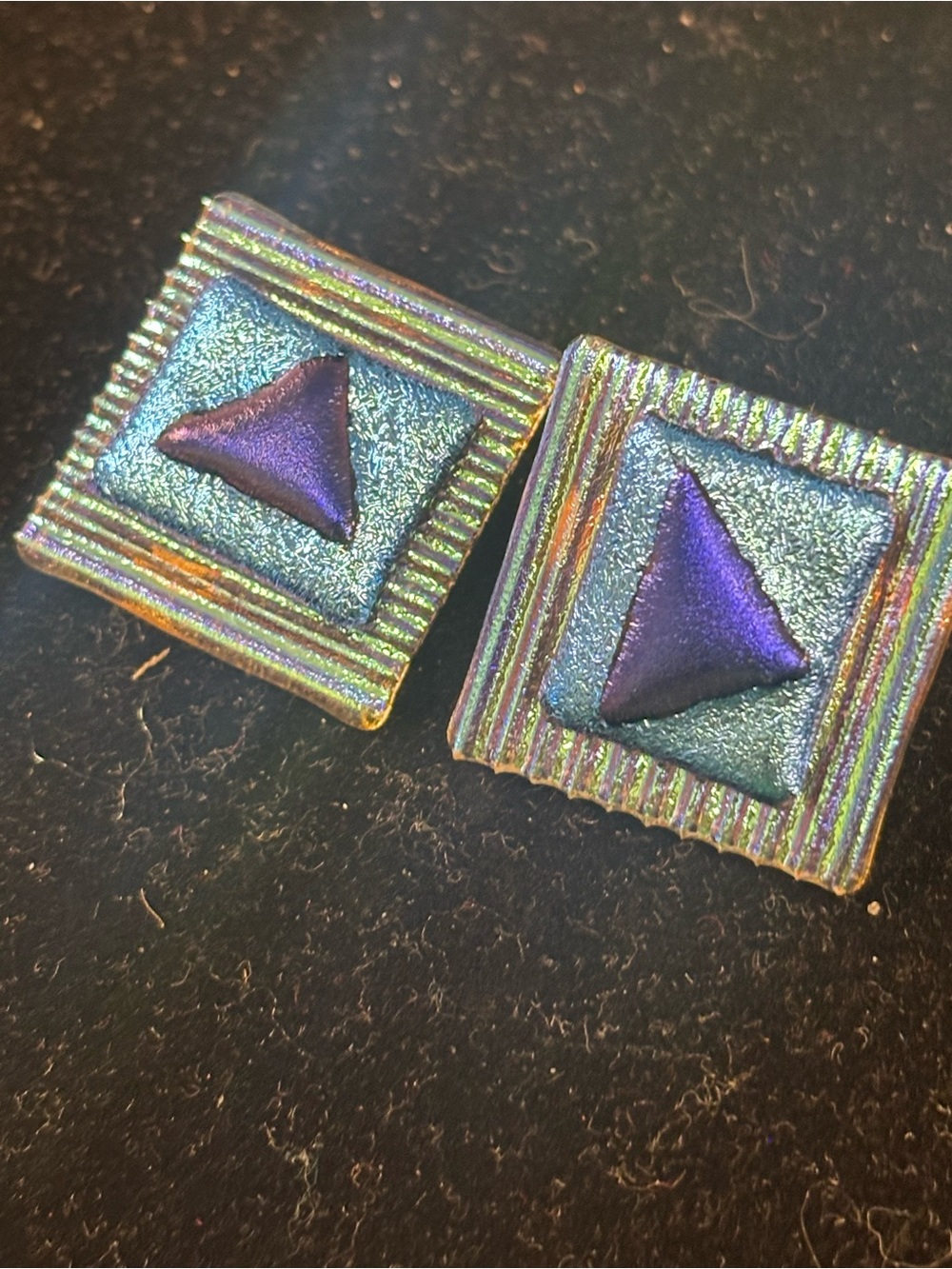 Iridescent Blue-Purple Square Clip Earrings